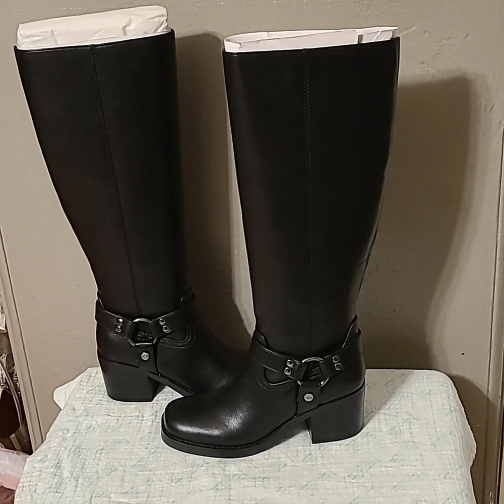 Nine West Koop 3 women's size 5.5M Faux Leather tall knee-high boots NIB Black - Picture 4 of 10